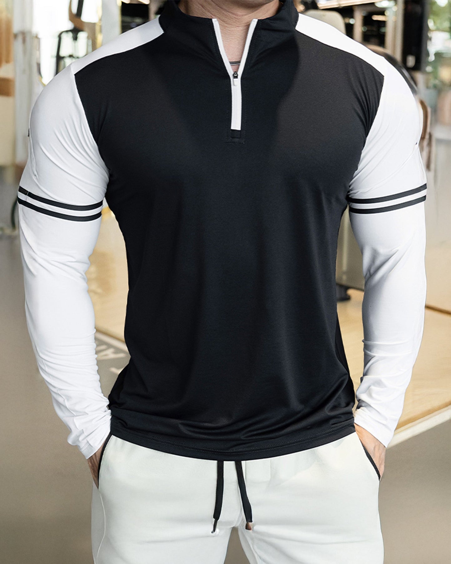 Romanino - Camicia Uomo Zip Quarter Righe Bicolore Fresca