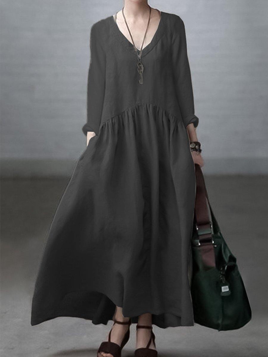 Silvana - Vestito ampio in cotone e lino con scollo a V donna