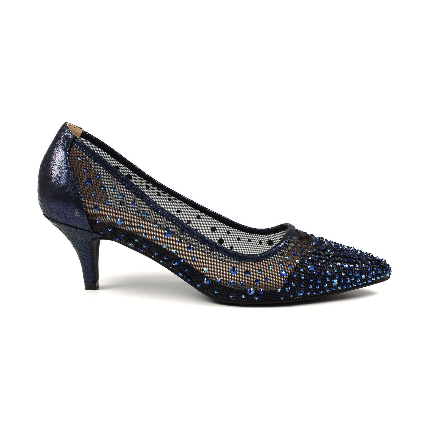 Sira - Scarpe donna tacco kitten blu navy gemme