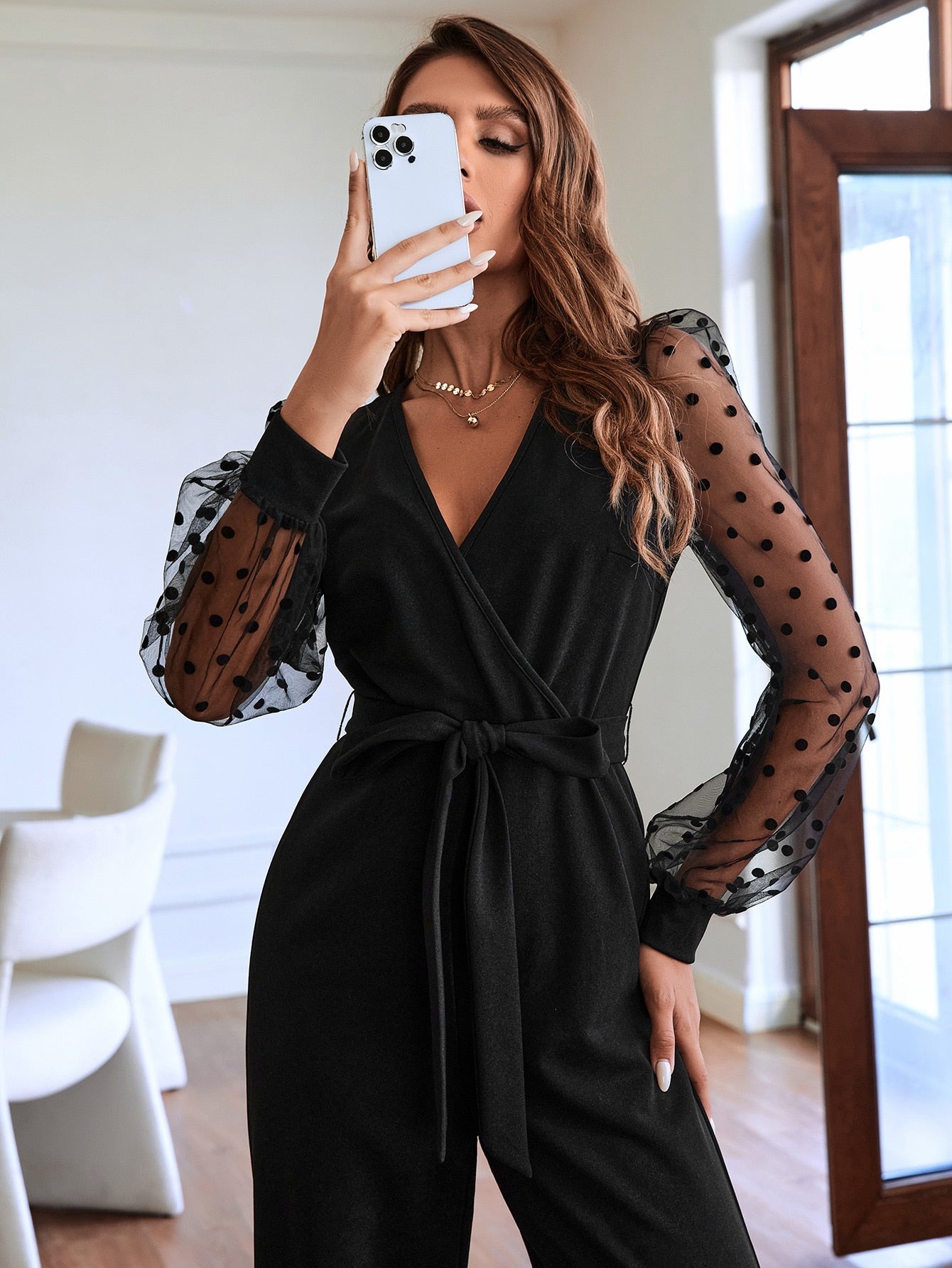 Dorina - Jumpsuit Tulle Manica Lanterna Cintura Donna