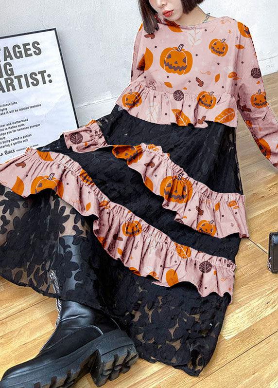 Siria - Vestito boho nero in pizzo con volant donna