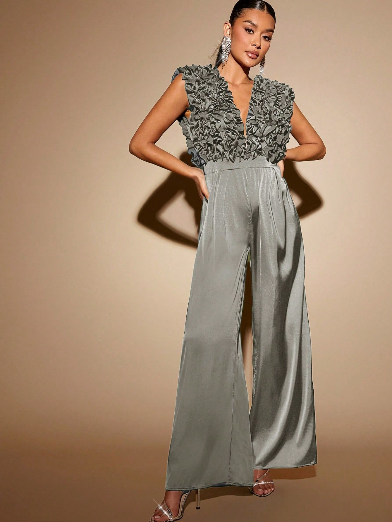 Domitilla - Tuta Elegante Gamba Larga Scollo V Donna