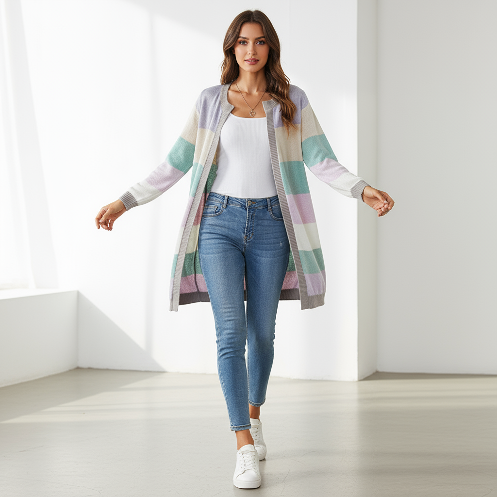 Ivanna - Cardigan aperto colorblock chic da donna
