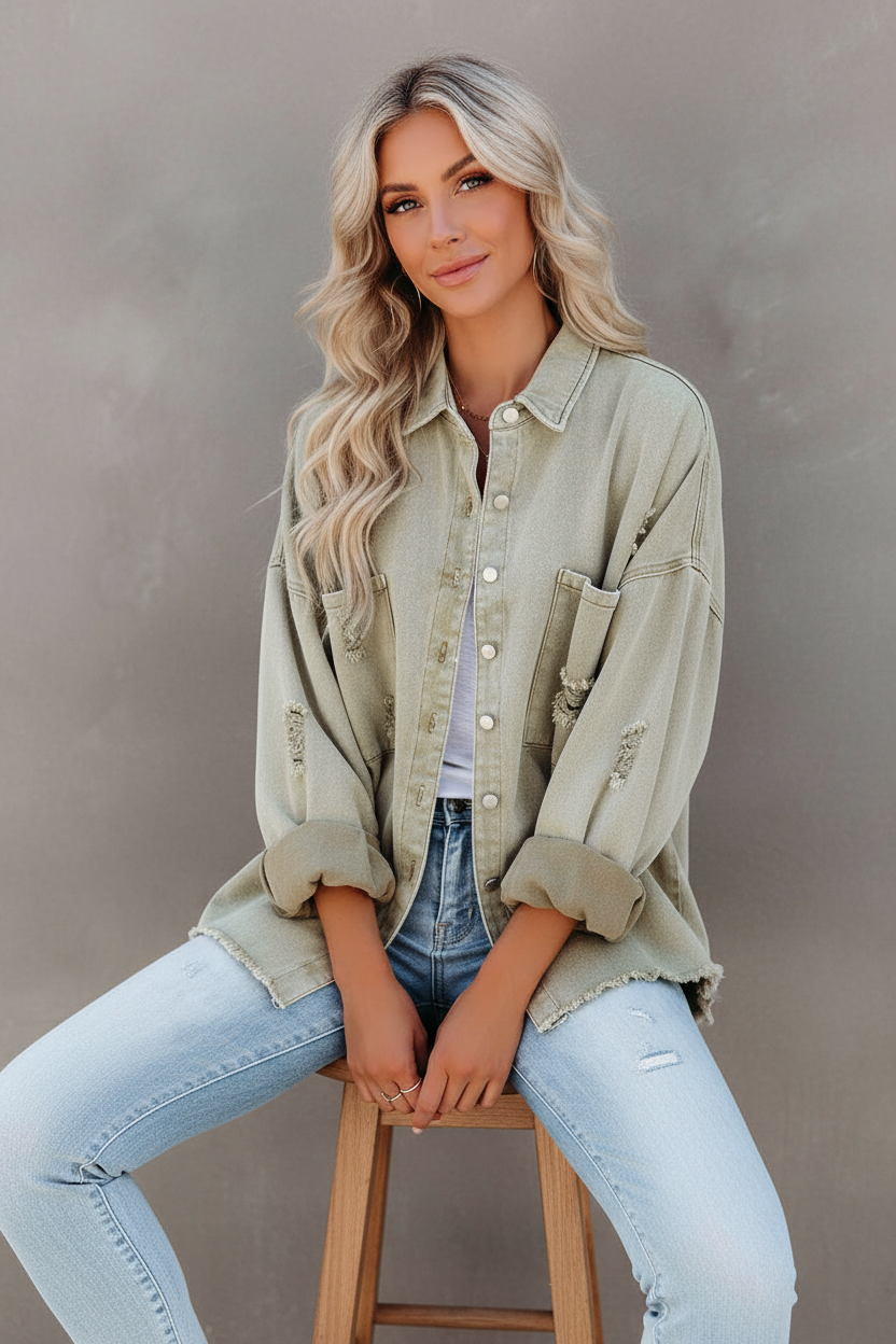 Iria - Giacca denim oversize donna effetto usurato