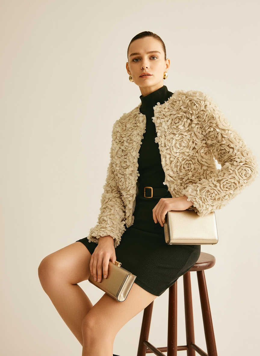 Lisandra - Giacca Strutturata in Raso Floreale Chic