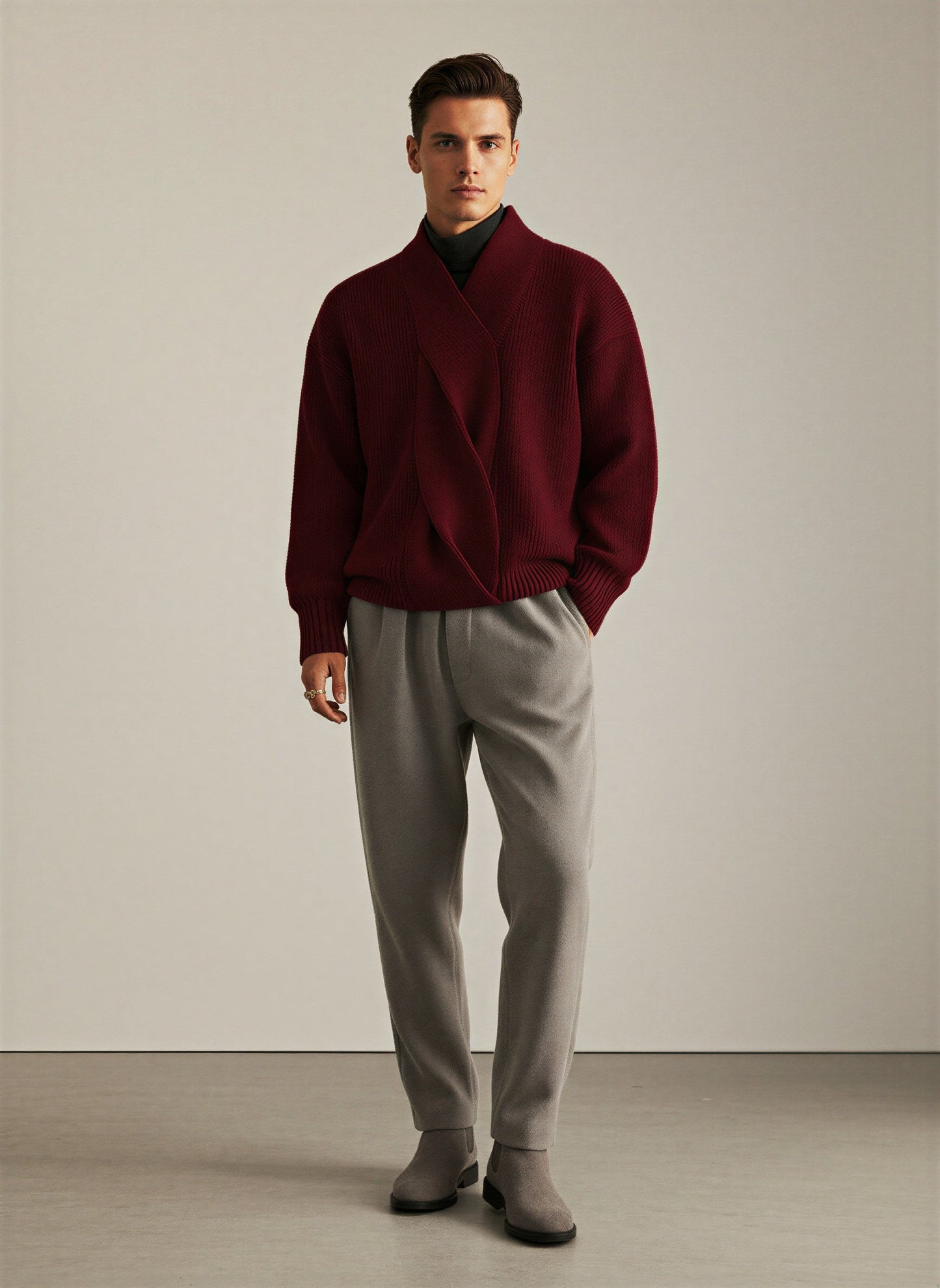 Hanno - Maglione Uomo Scollo Incrociato Autunnale