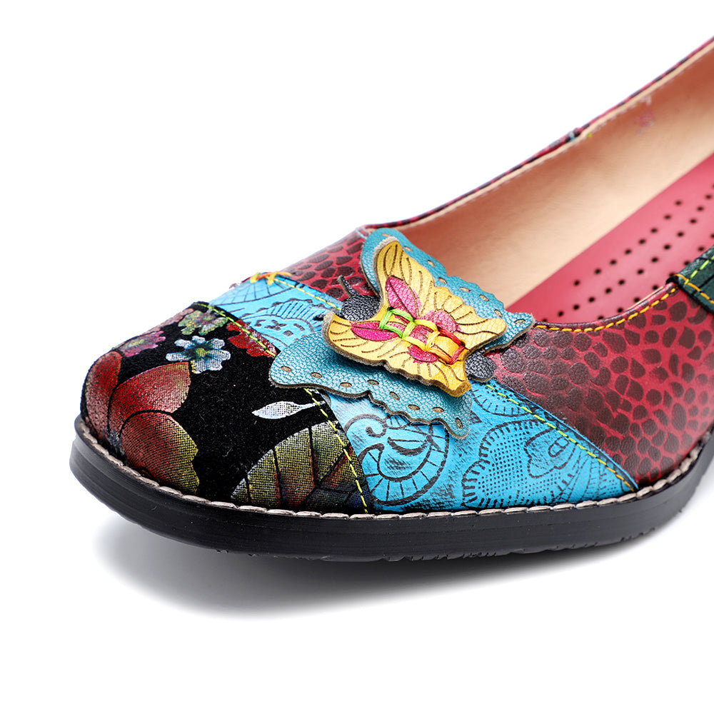 Rima - Retro Applique Chunky Heel Pumps