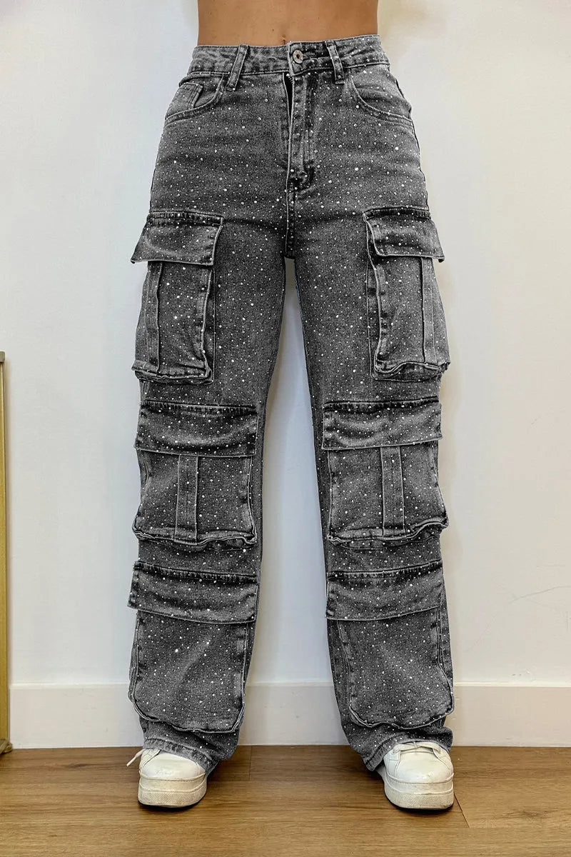 Joanna – Jeans Cargo Donna con Strass Glamour
