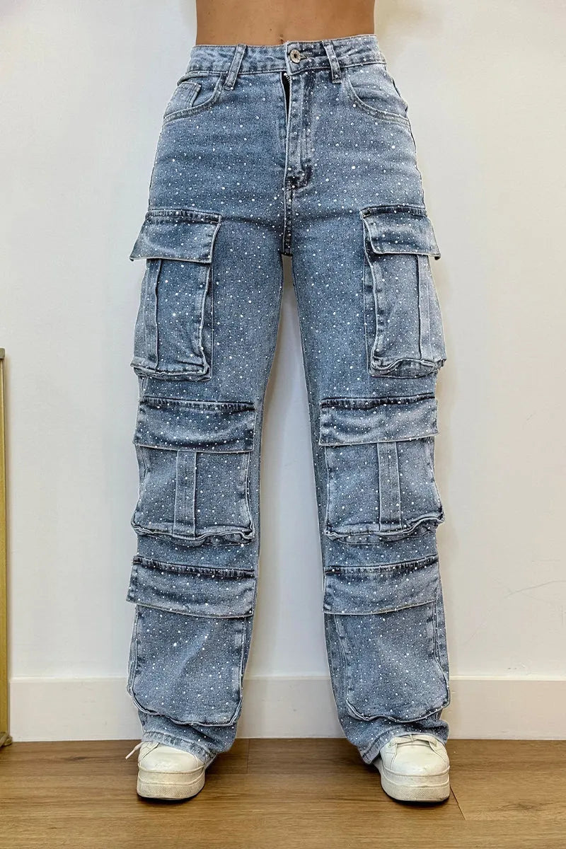Joanna – Jeans Cargo Donna con Strass Glamour