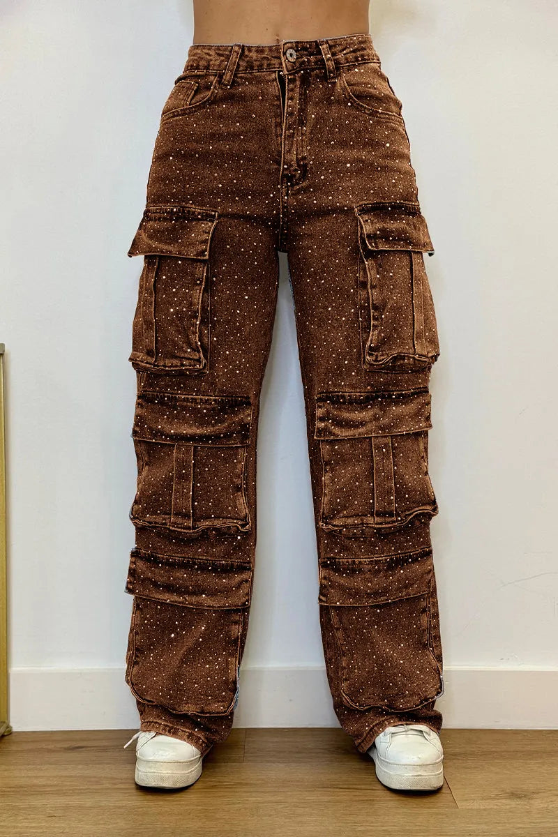 Joanna – Jeans Cargo Donna con Strass Glamour