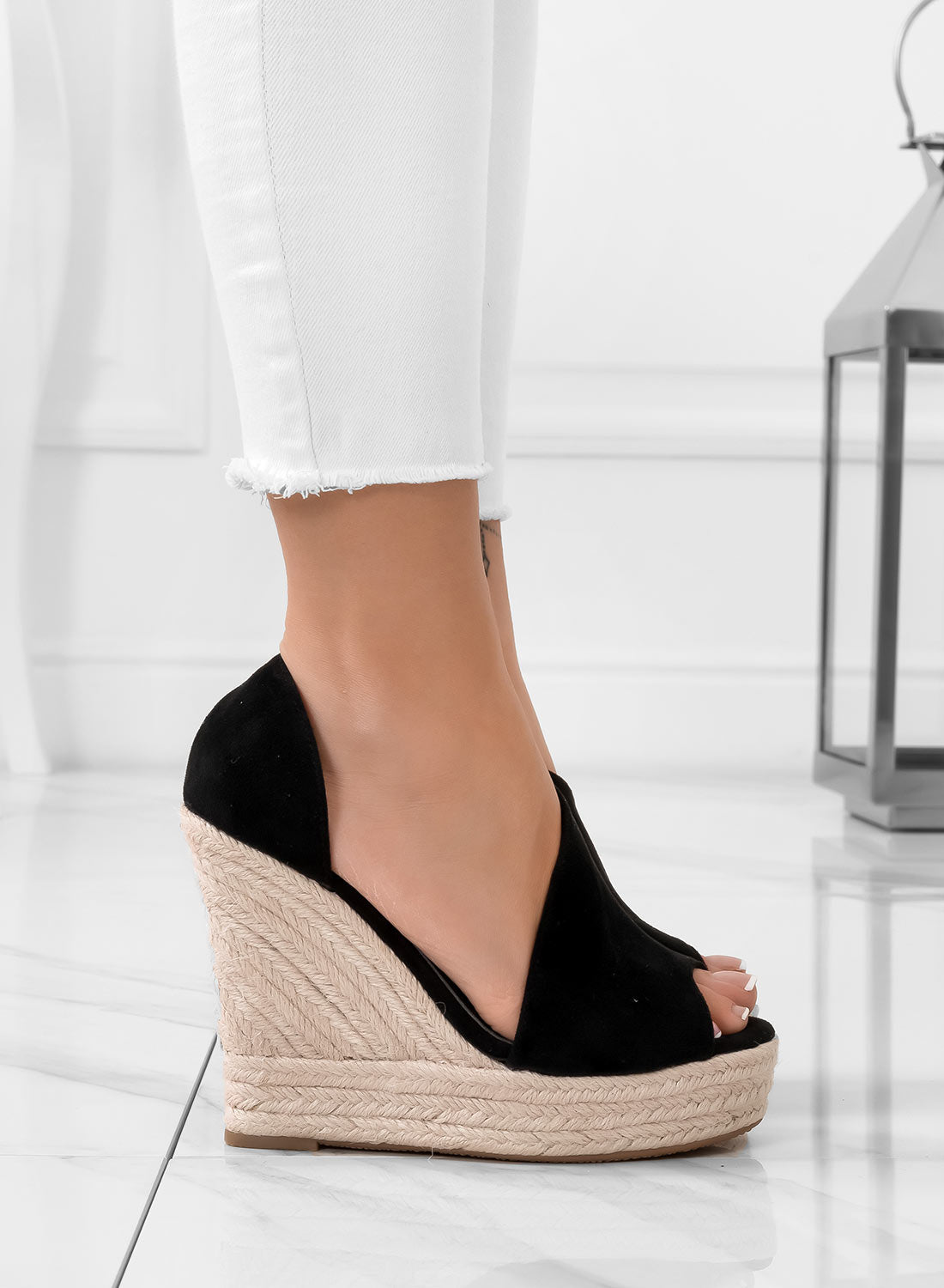 Irma - Espadrillas nere da donna con zeppa in corda