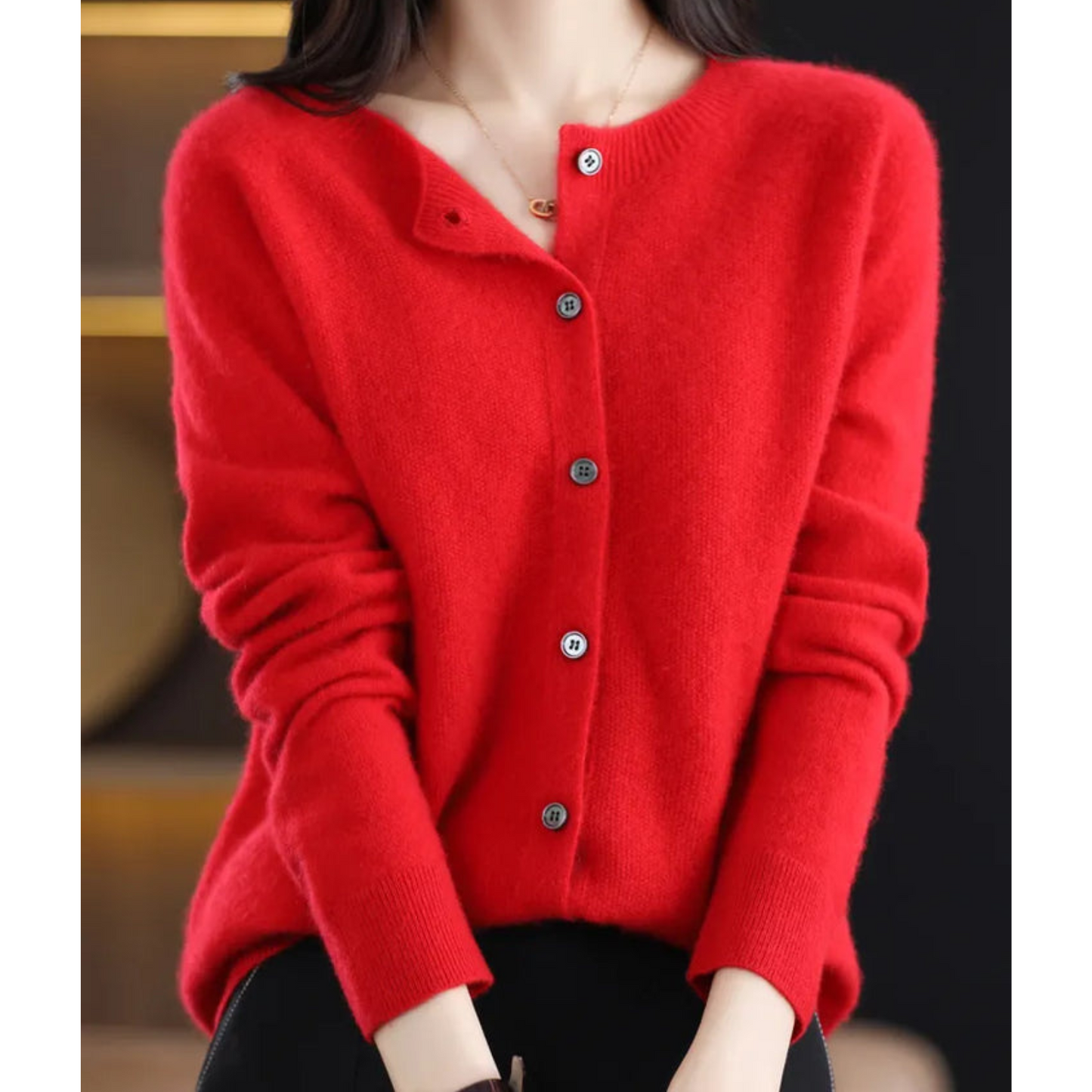 Aurelia - Cardigan girocollo in pura lana merino donna