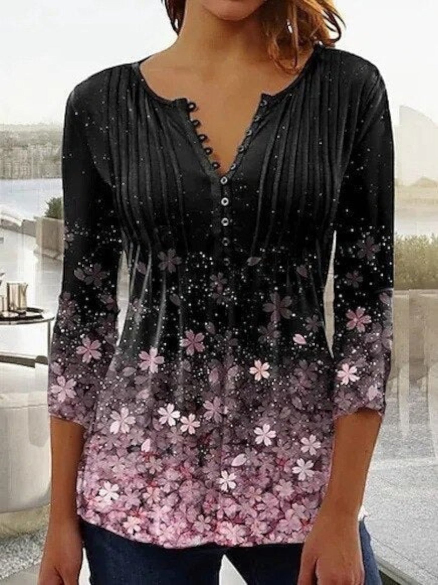 Giselda - Camicetta Floreale Con Scollo A V Per Donna