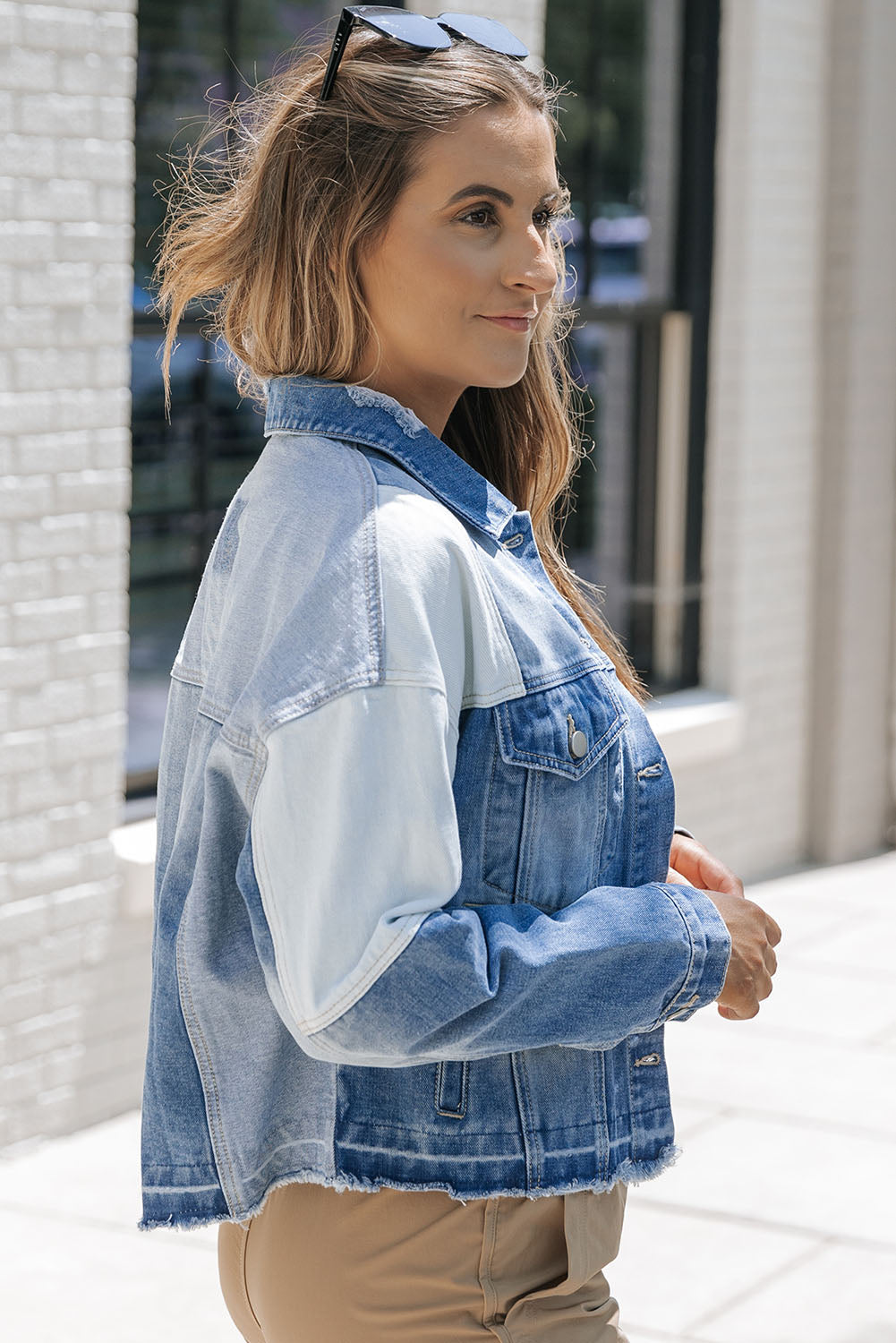 Fiorella - Giacca Donna in Denim con Patchwork e Orlo Sfrangiato