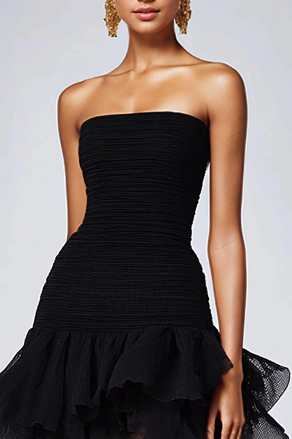 Ursina - Abito formale nero in tulle con volant donna