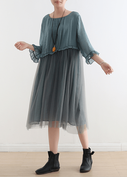 Serena - Vestito lungo estivo in chiffon azzurro donna
