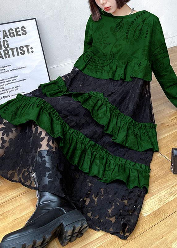 Siria - Vestito boho nero in pizzo con volant donna