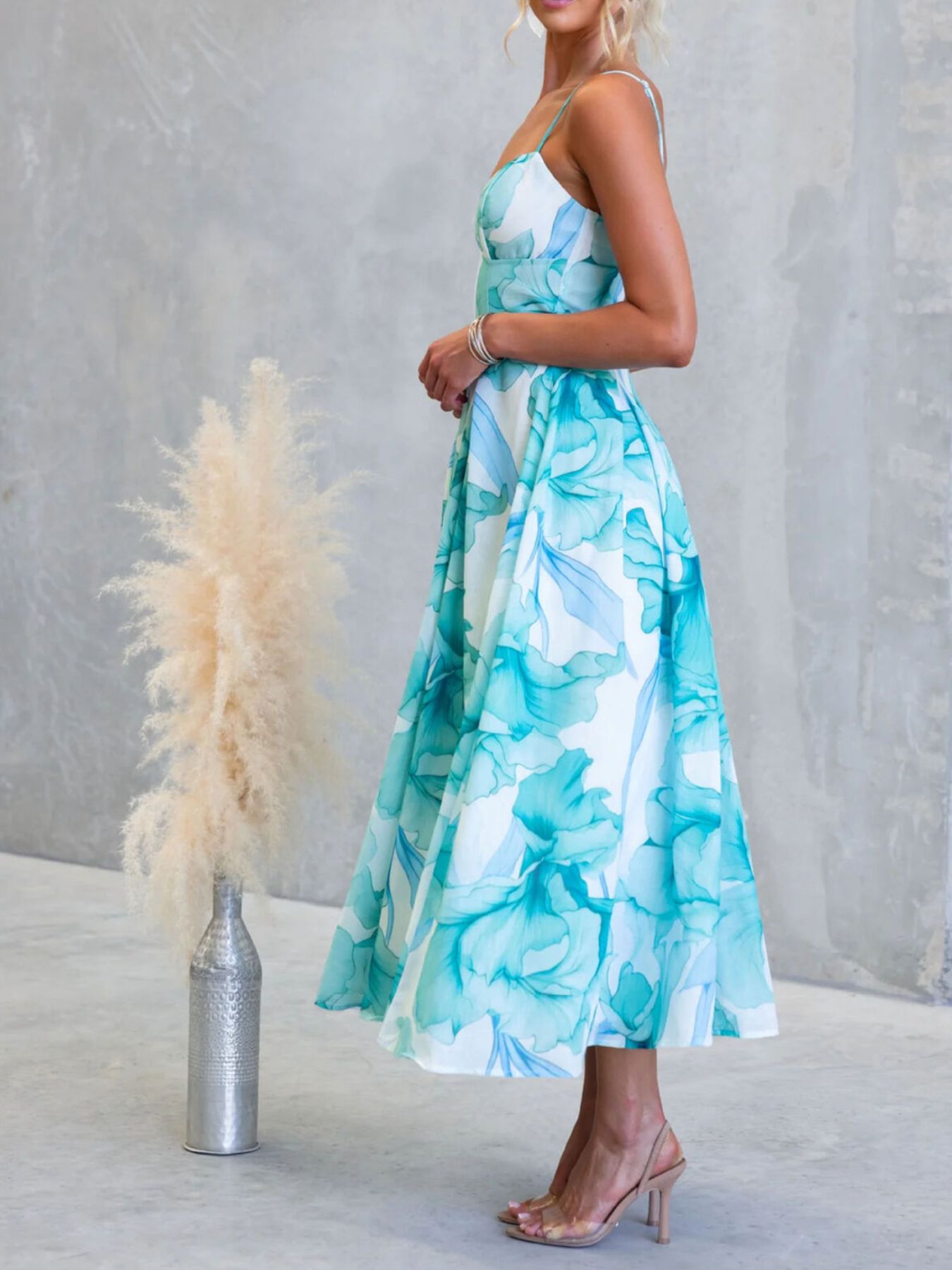 Milena - Abito Midi Stampa Floreale Spalline Sottili Donna