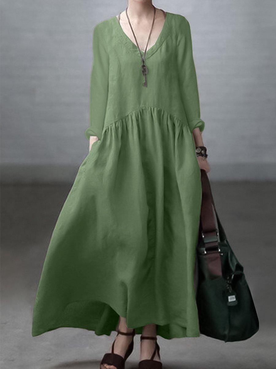 Silvana - Vestito ampio in cotone e lino con scollo a V donna