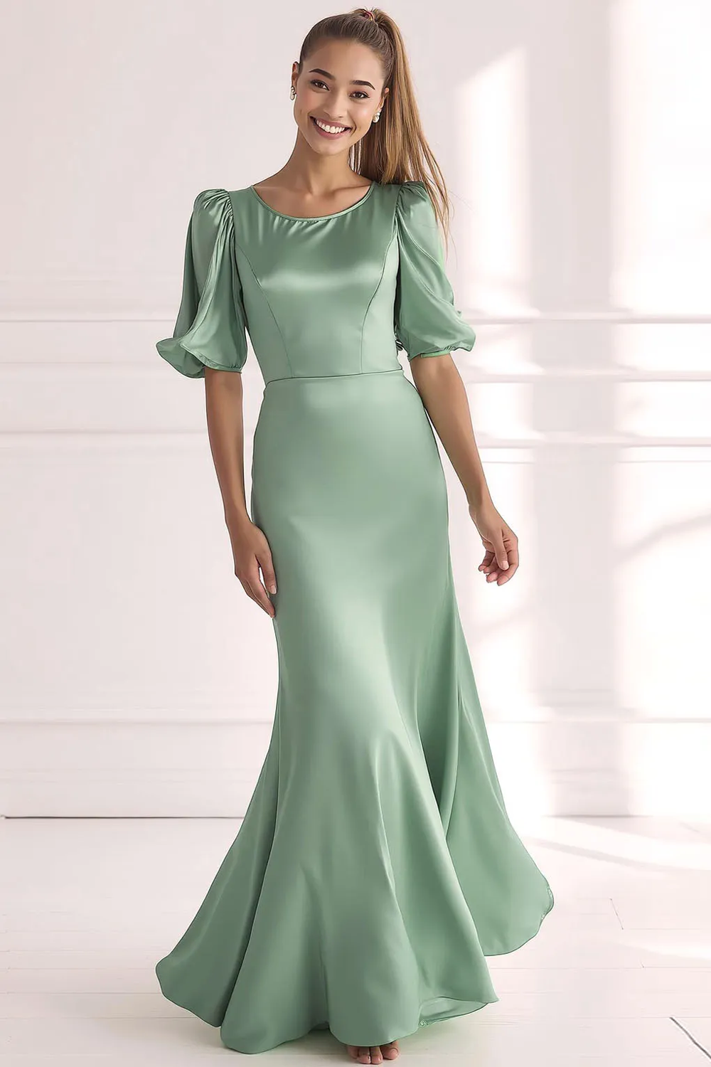 Urina - Abito lungo a sirena in raso champagne donna