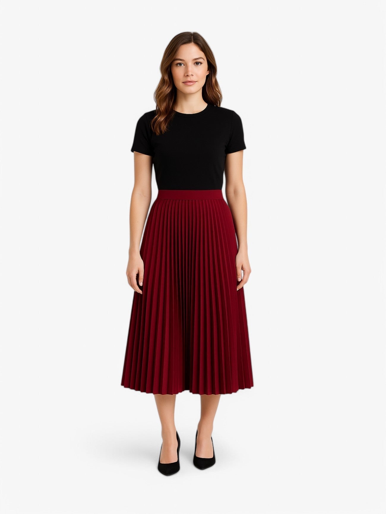 Rosamila - Gonna Midi Plissettata Vita Alta A-line Donna