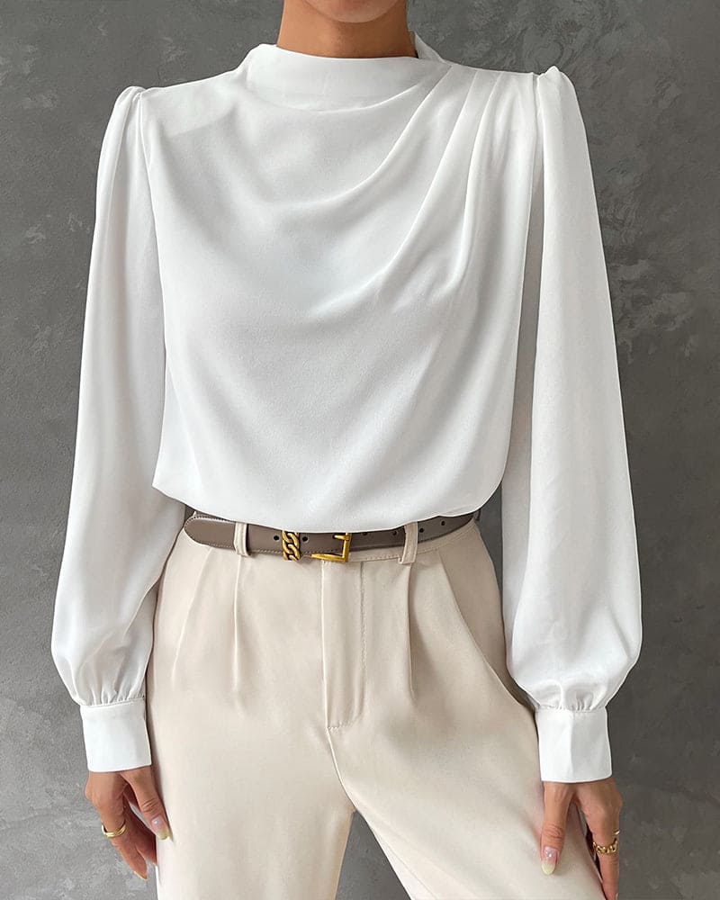 Teresa – Blusa Bianca con Rouches e Collo Alto