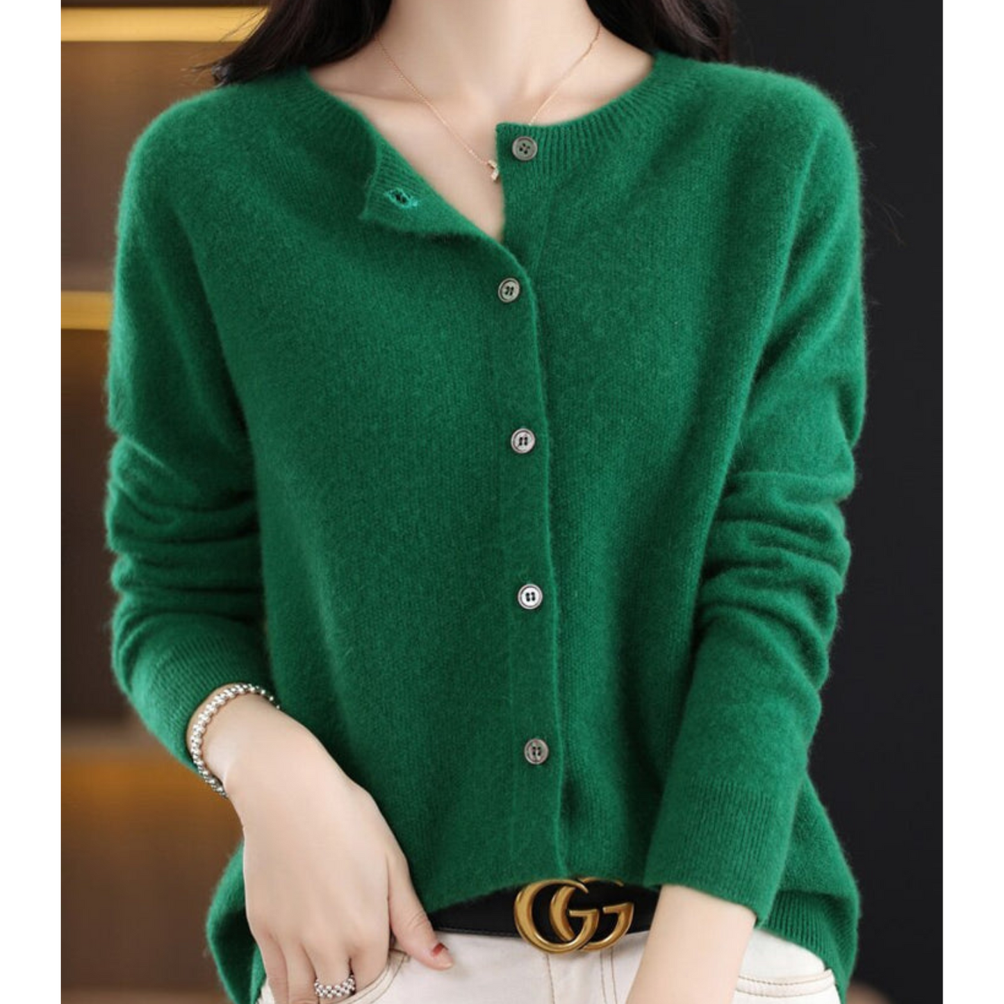 Aurelia - Cardigan girocollo in pura lana merino donna