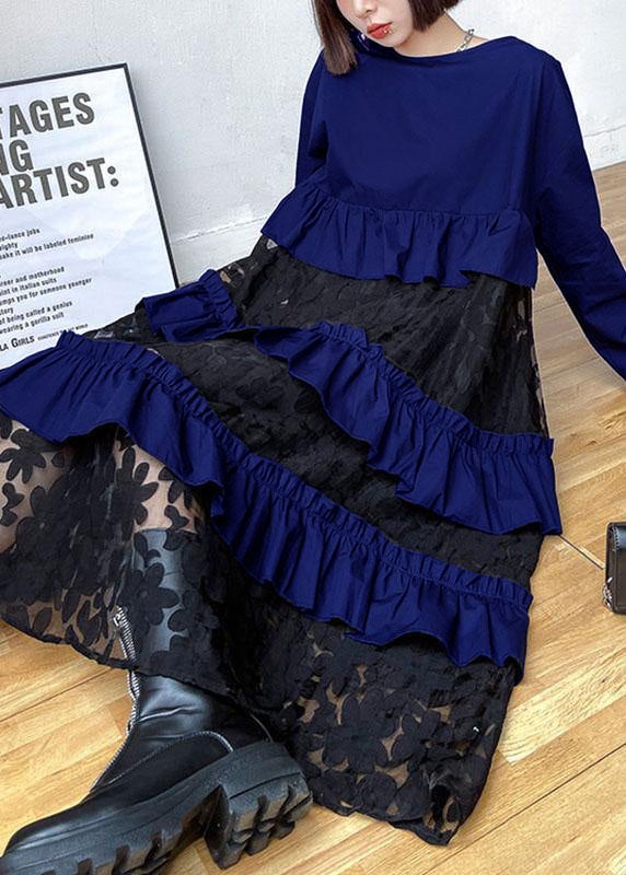 Siria - Vestito boho nero in pizzo con volant donna