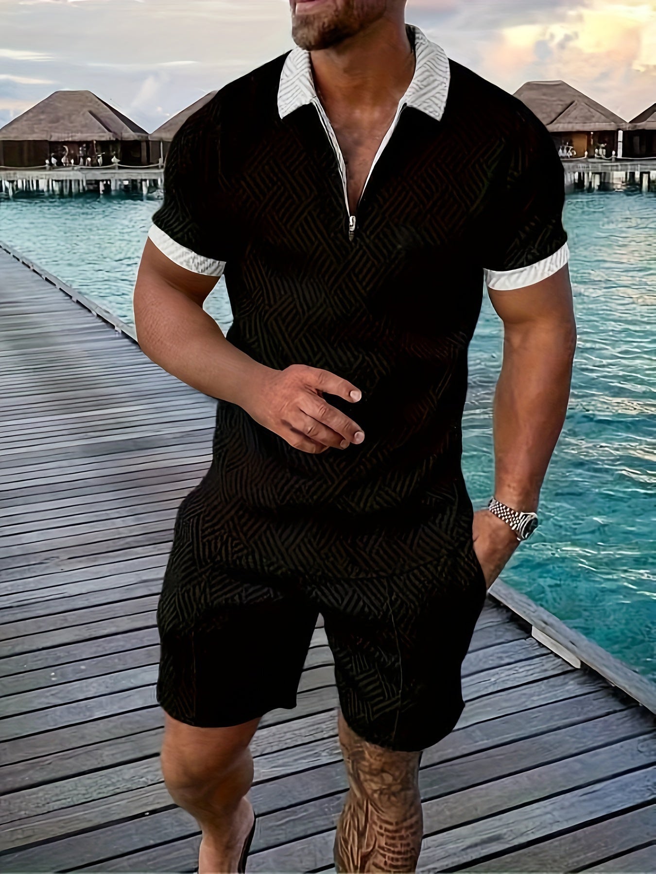 Flavio – Set Polo E Pantaloncini Con Esclusiva Fantasia Geometrica