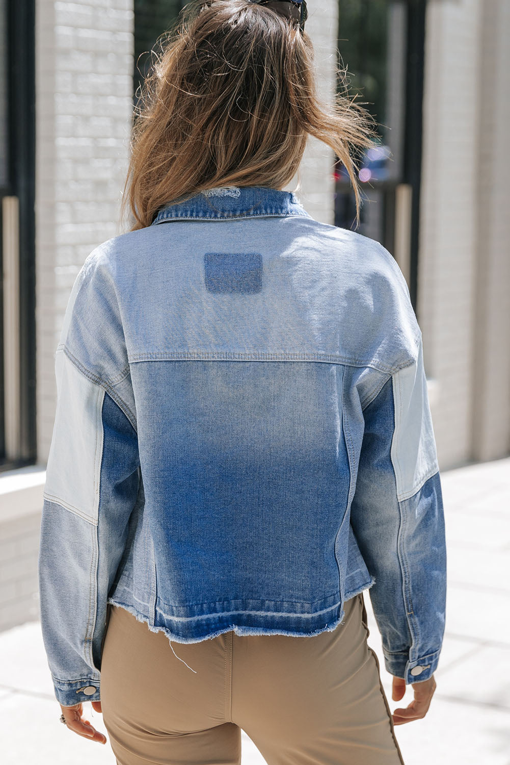 Fiorella - Giacca Donna in Denim con Patchwork e Orlo Sfrangiato