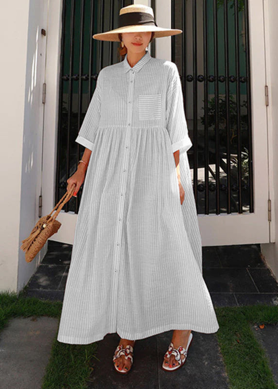 Smeralda - Vestito lungo boho rosa a righe donna