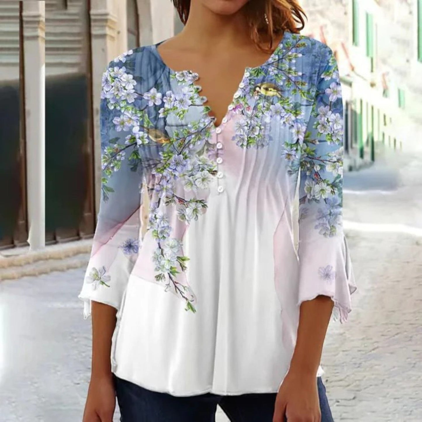 Giselda - Camicetta Floreale Con Scollo A V Per Donna