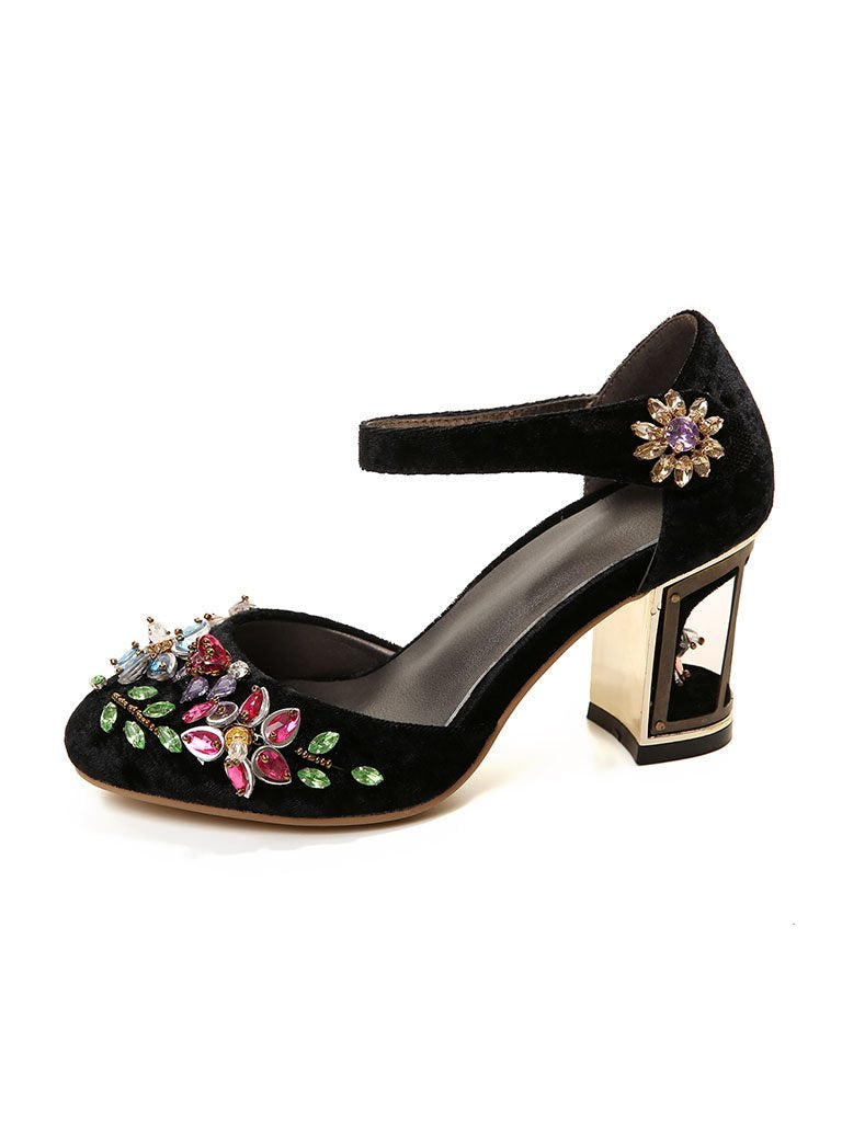 Dalila – Pump Mary Jane Luxury con Cristalli e Ricamo Floreale