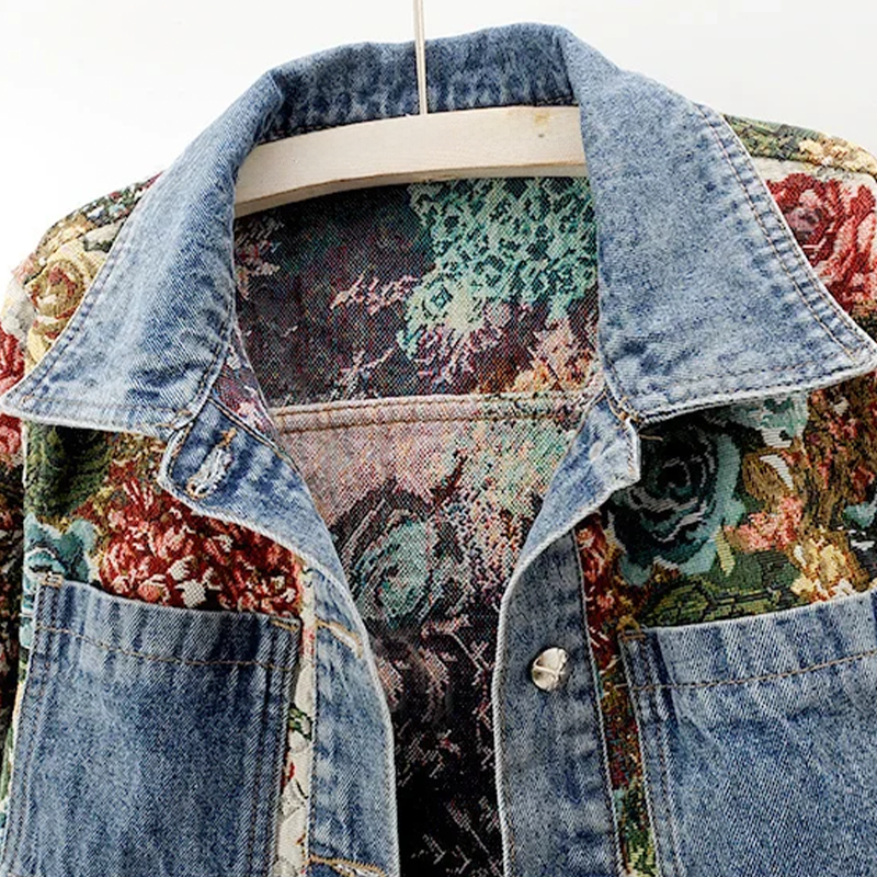 Lucia - Giacca Donna in Denim con Stampa Floreale