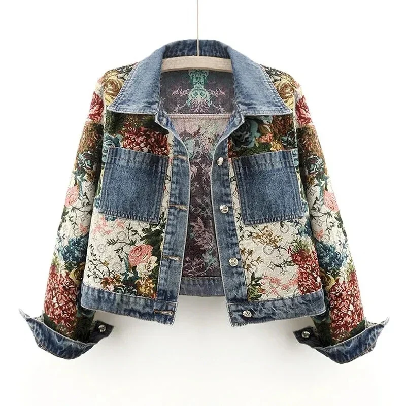 Lucia - Giacca Donna in Denim con Stampa Floreale
