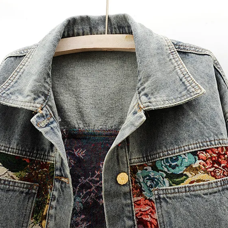 Lucia - Giacca Donna in Denim con Stampa Floreale