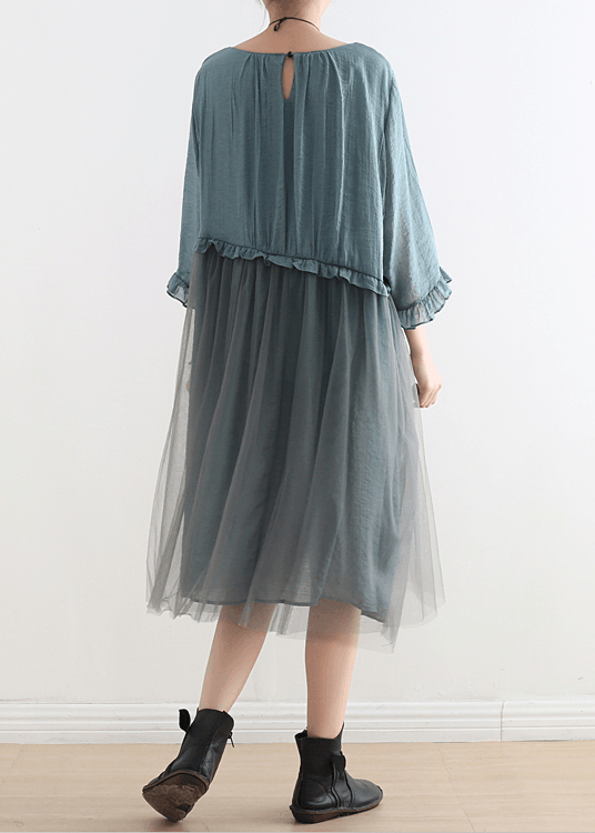 Serena - Vestito lungo estivo in chiffon azzurro donna