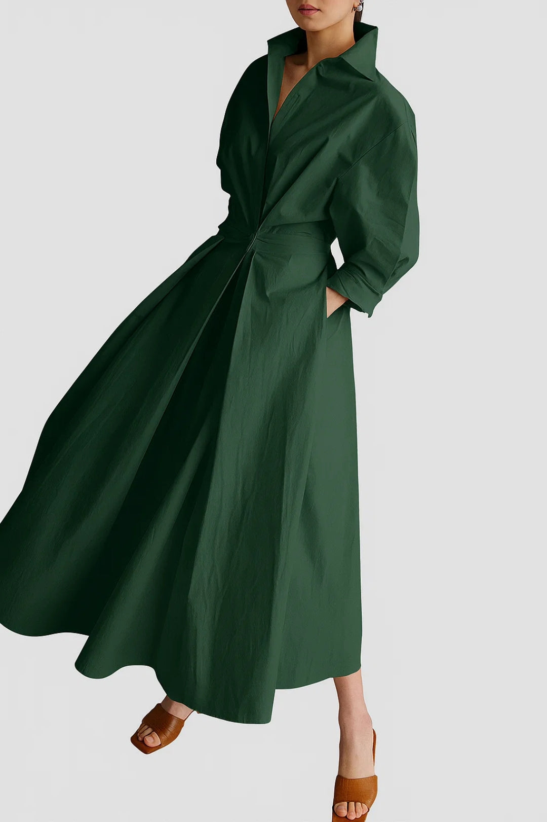 Greta - Abito Chemisier Ampio con Maniche a Tre Quarti