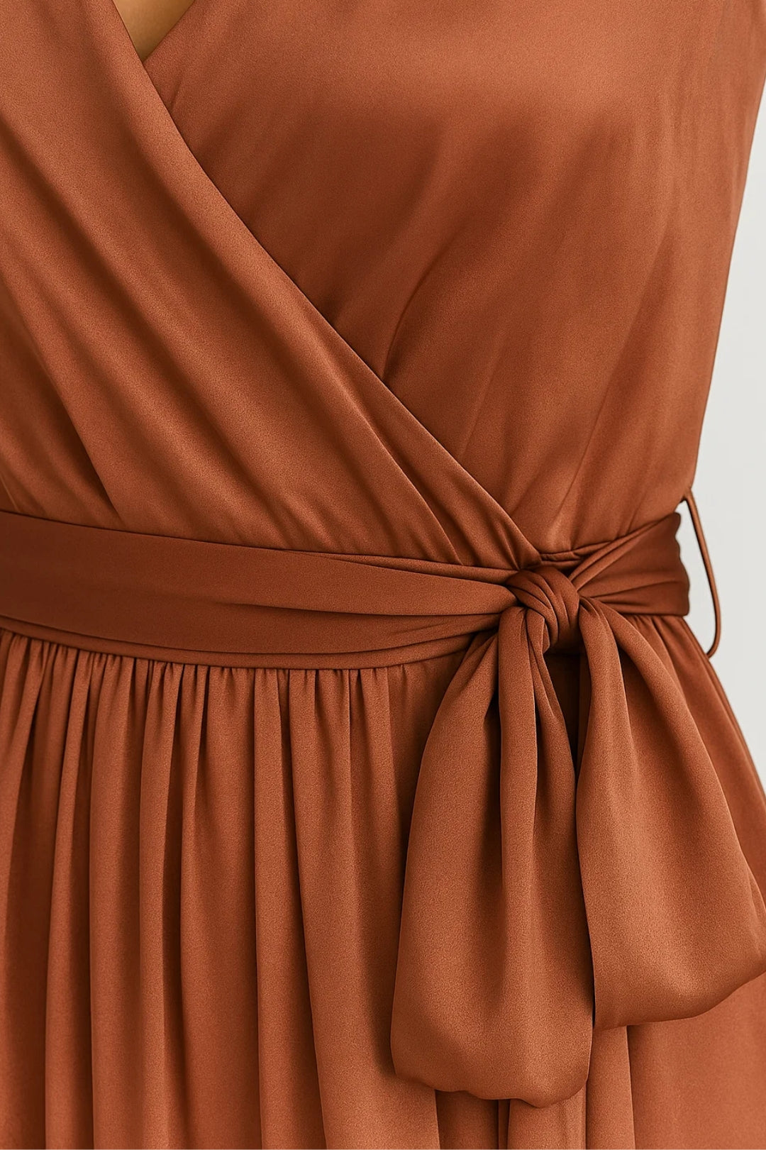 Serena – Abito Lungo Terracotta con Spacco e Cintura