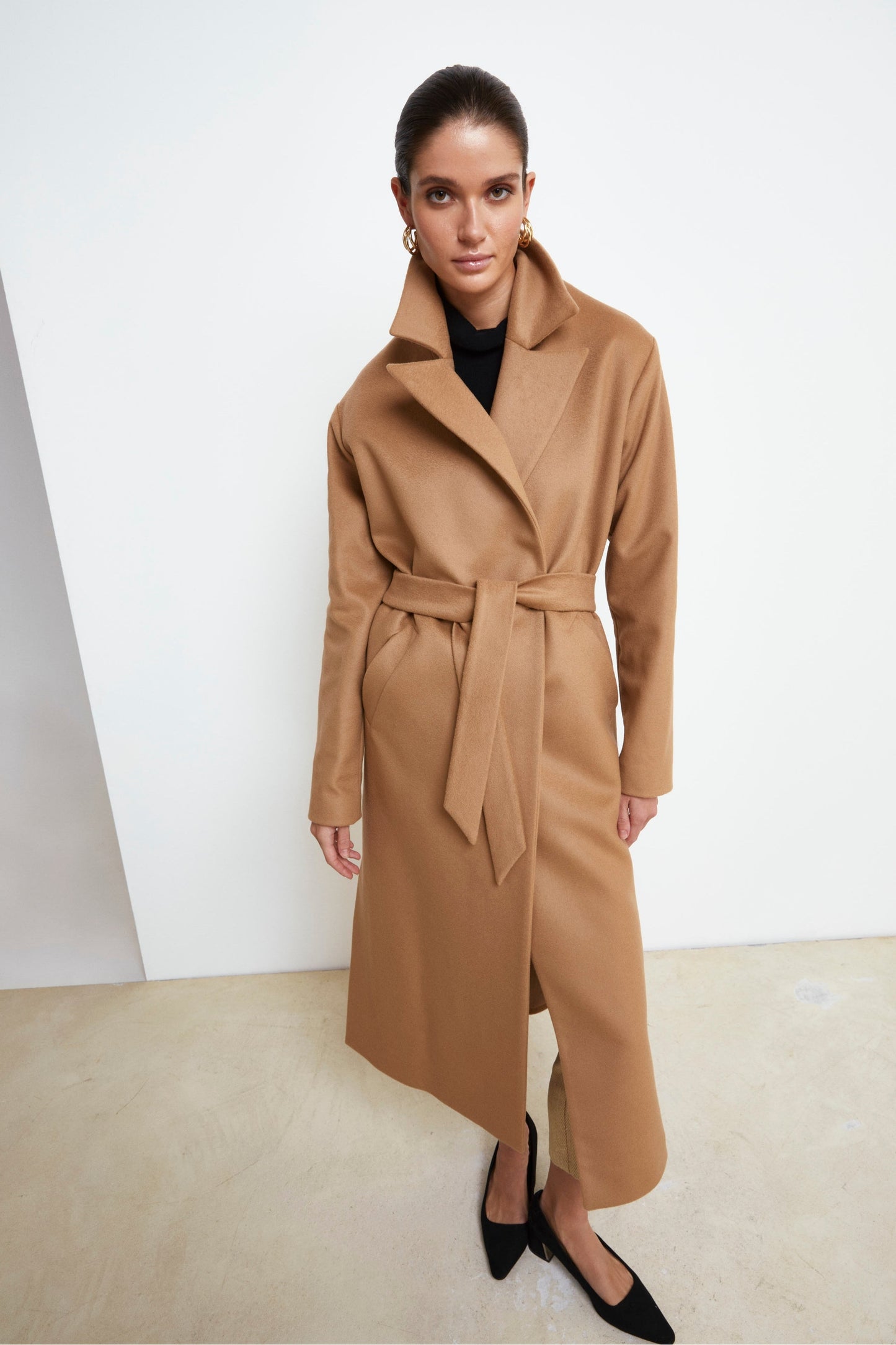 Adriana - Cappotto doppiopetto lungo con cintura CAMMELLO 2
