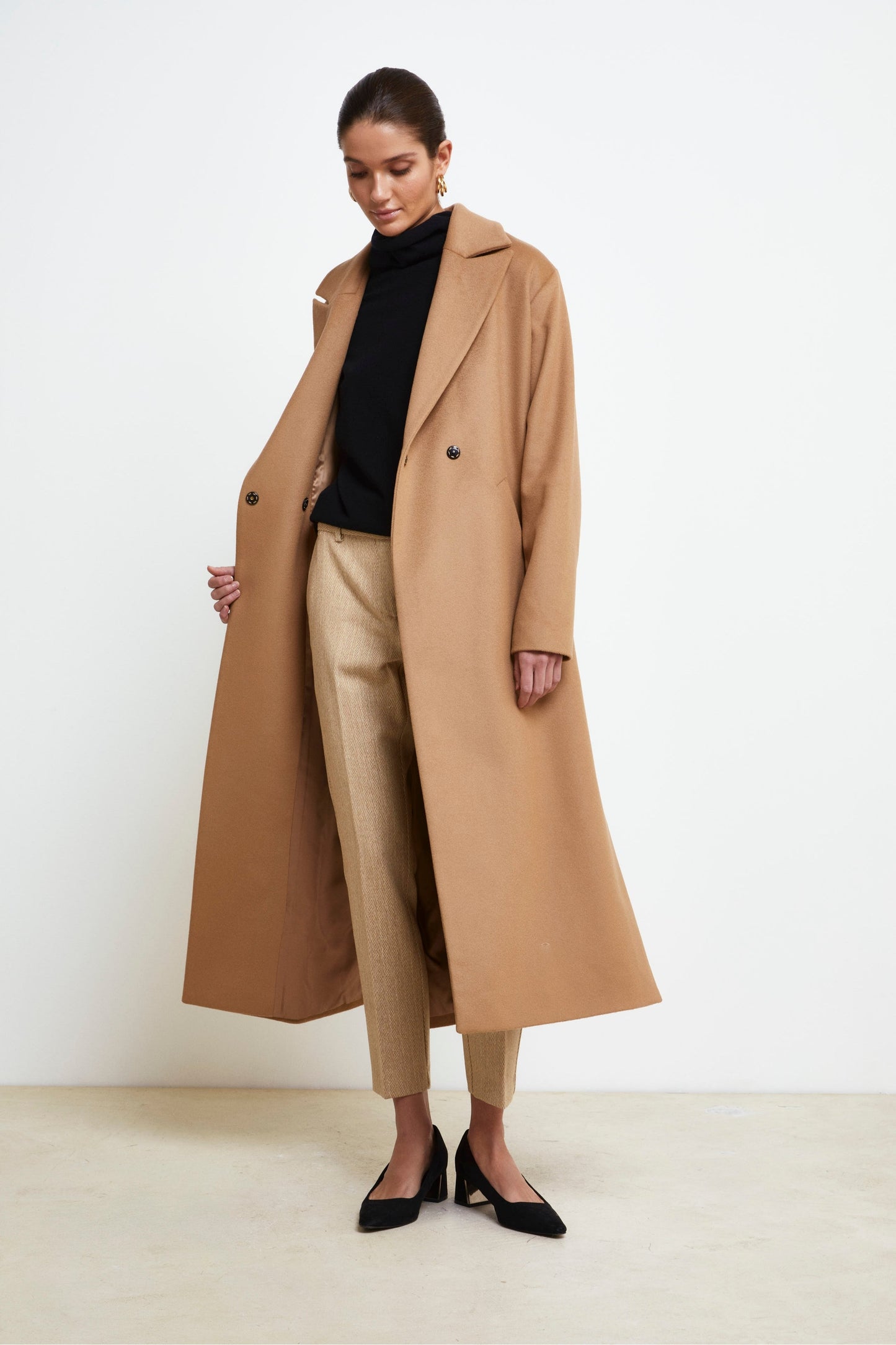 Adriana - Cappotto doppiopetto lungo con cintura CAMMELLO 3