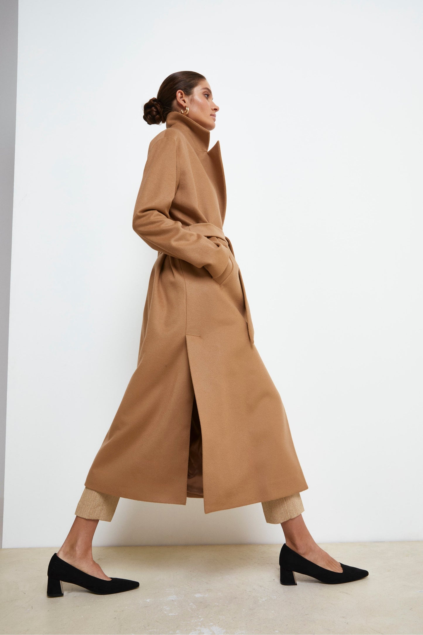 Adriana - Cappotto doppiopetto lungo con cintura CAMMELLO 4