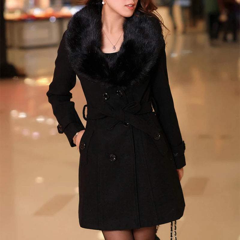 Alessandra - Damen Luxus Mantel Elegant Raffiniert Winter Nero