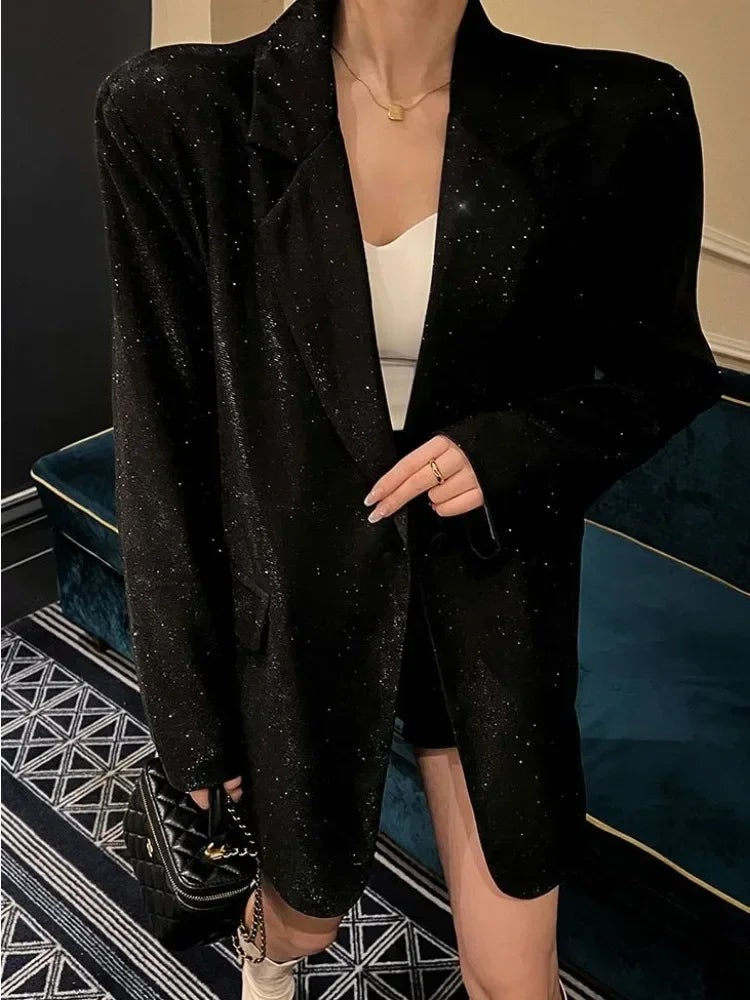 Alice – Blazer Elegante da Donna con Paillettes Nero
