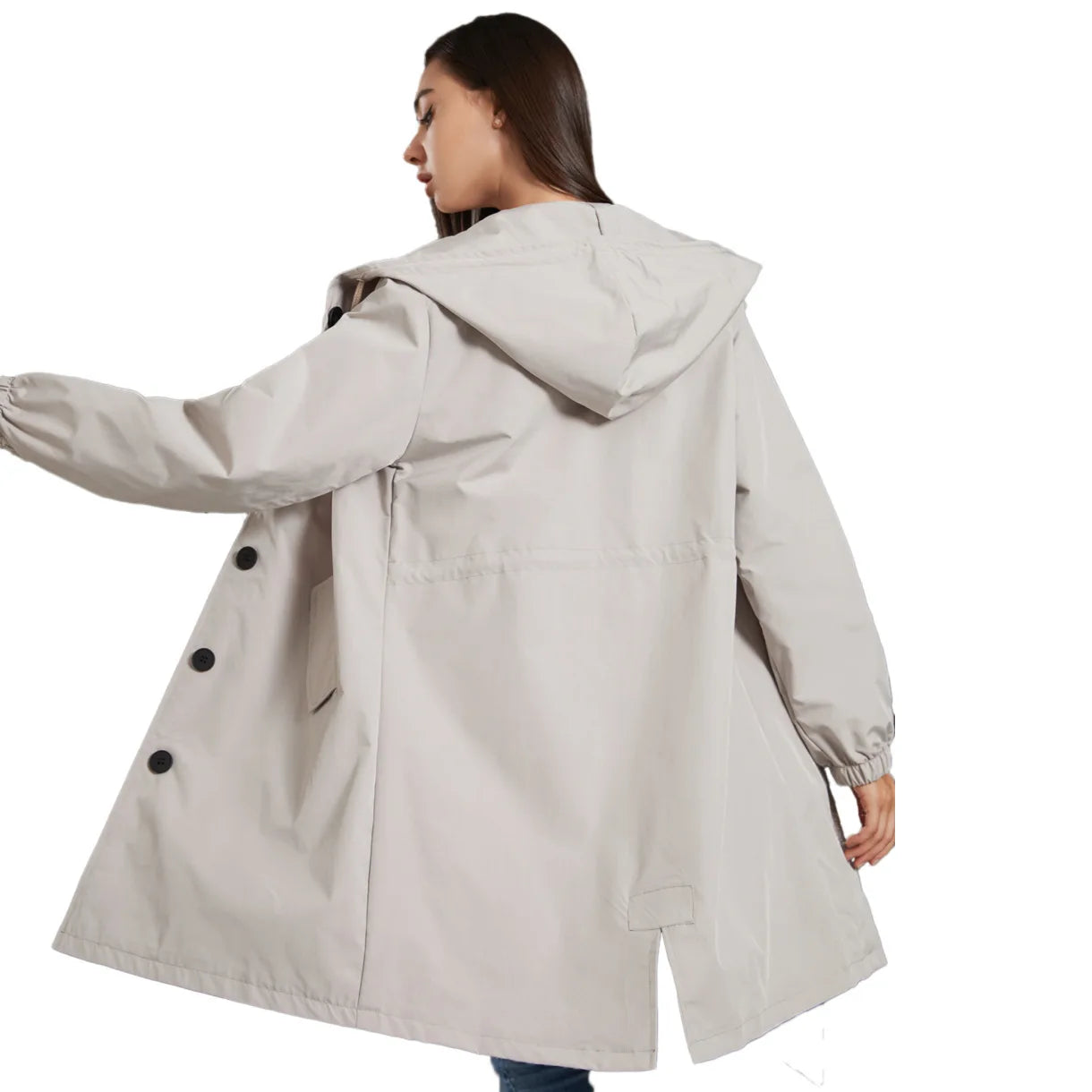 Anabella – Trench Coat Antivento con Cappuccio Donna Grigio chiaro