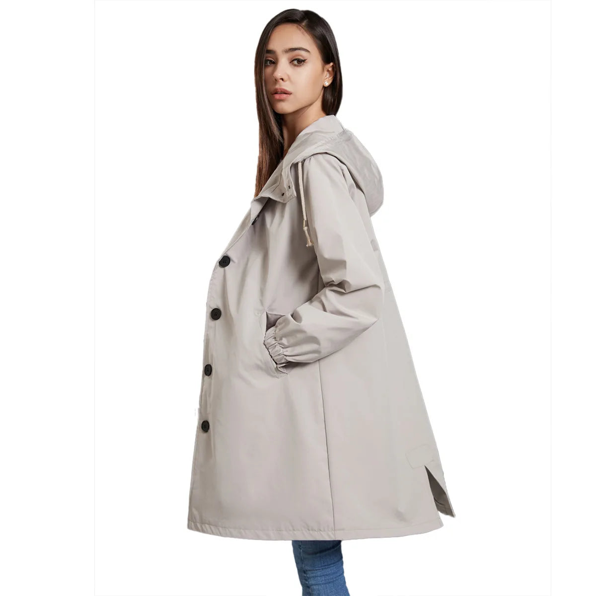 Anabella – Trench Coat Antivento con Cappuccio Donna Grigio chiaro