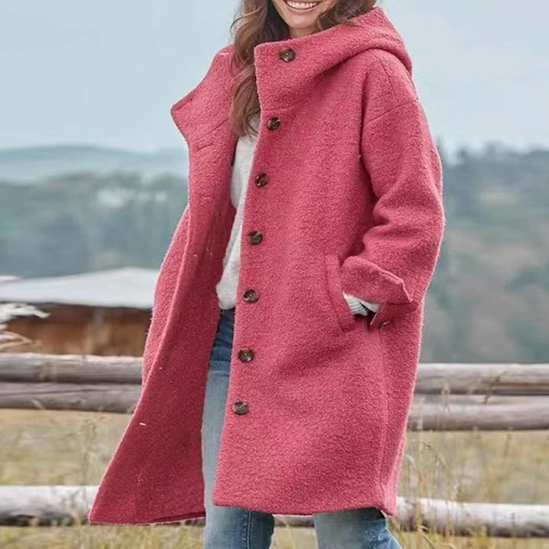 Anna – Cappotto Elegante Donna con Cappuccio Invernale Rosa