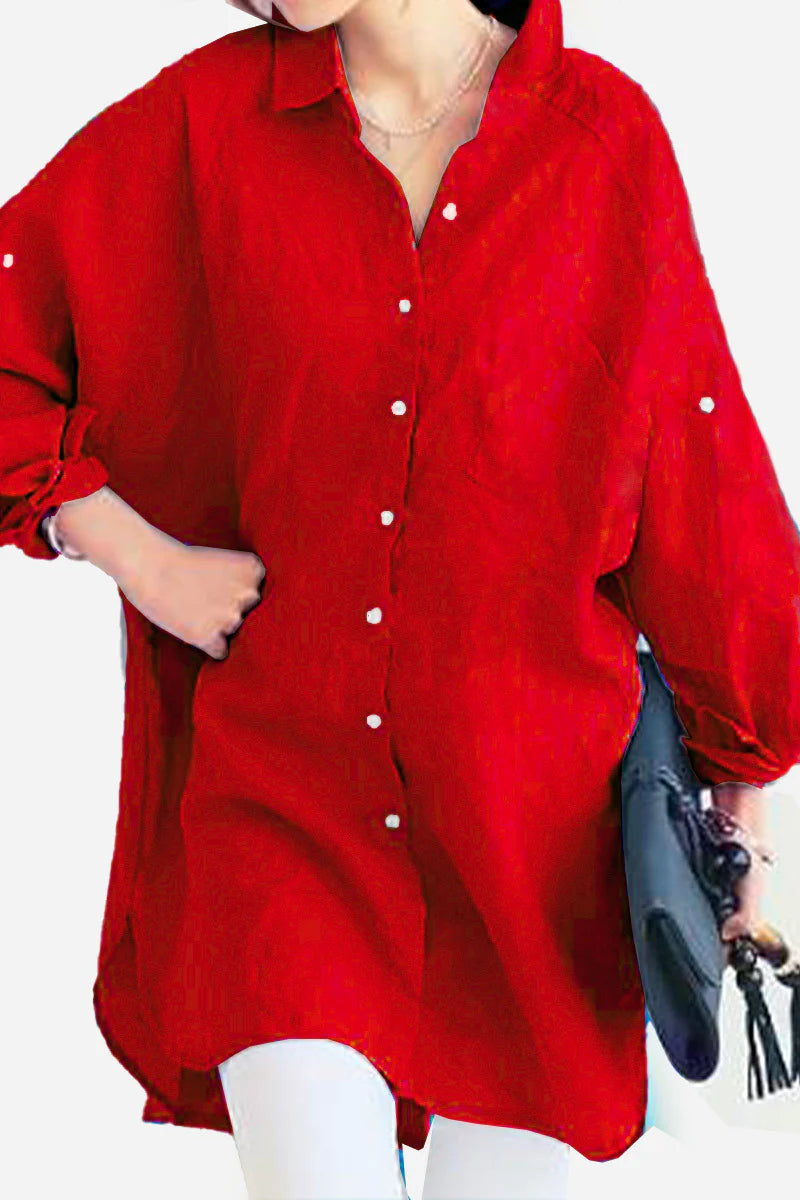 Antea - Camicia di lino oversized Rosso