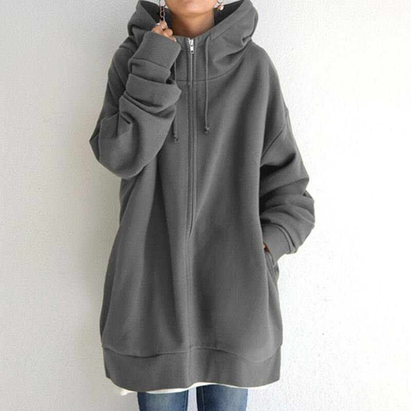 Arabella - Felpa invernale oversize con cappuccio donna Grigio