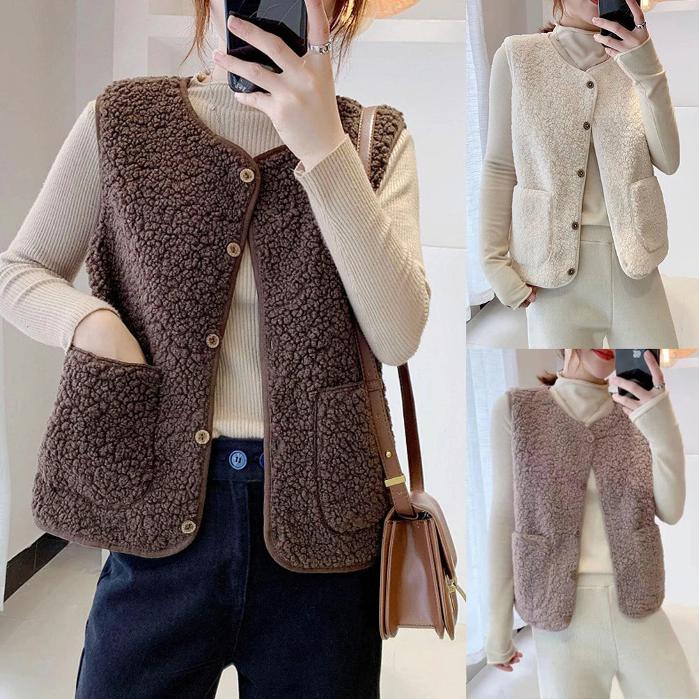 Arianna - Gilet in pile agnello caldo invernale donna